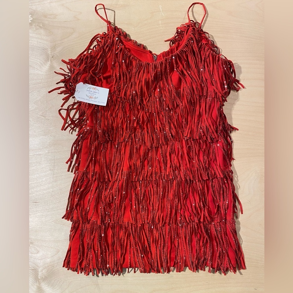 Shake Ya Tail Feather Dress in Red by Nylon Apparel Large (AD)